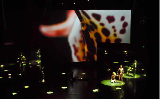 SYDNEY DANCE COMPANY – 360. These images are of the 2008 Sydney production of 360,a new work created from scratch in seven weeks Choreographed by Rafael Bonachela for which I designed the costumes, set and large scale video images.