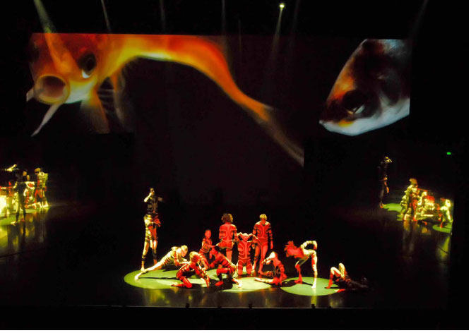 SYDNEY DANCE COMPANY – 360. These images are of the 2008 Sydney production of 360,a new work created from scratch in seven weeks Choreographed by Rafael Bonachela for which I designed the costumes, set and large scale video images.